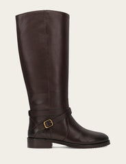 Women's Dark Brown Melissa Belted Riding Wide Calf Boot - Dark Brown