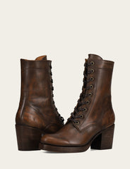 Women's Distressed Dk Brown Jean Lace Up Boot - Distressed Dark Brown