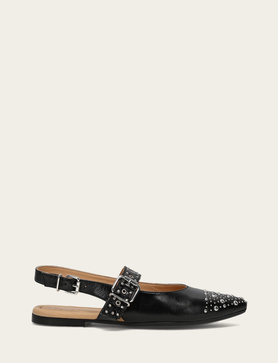 Women's Black Heather Slingback Studded Shoe - Black