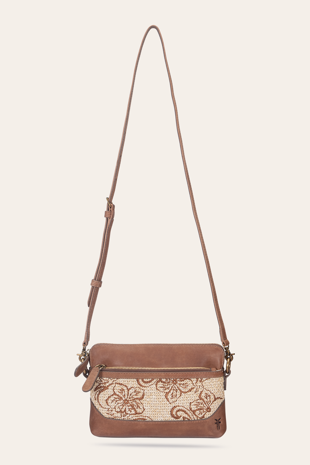 Women's Floral Crossbody Wristlet Wallet - Cognac
