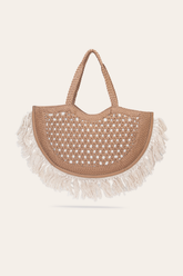 Women's Ella Tassel Tote Bag in Beige - Beige