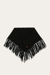 Black Long Fringe Triangle Scarf - Black