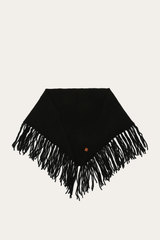 Black Long Fringe Triangle Scarf - Black