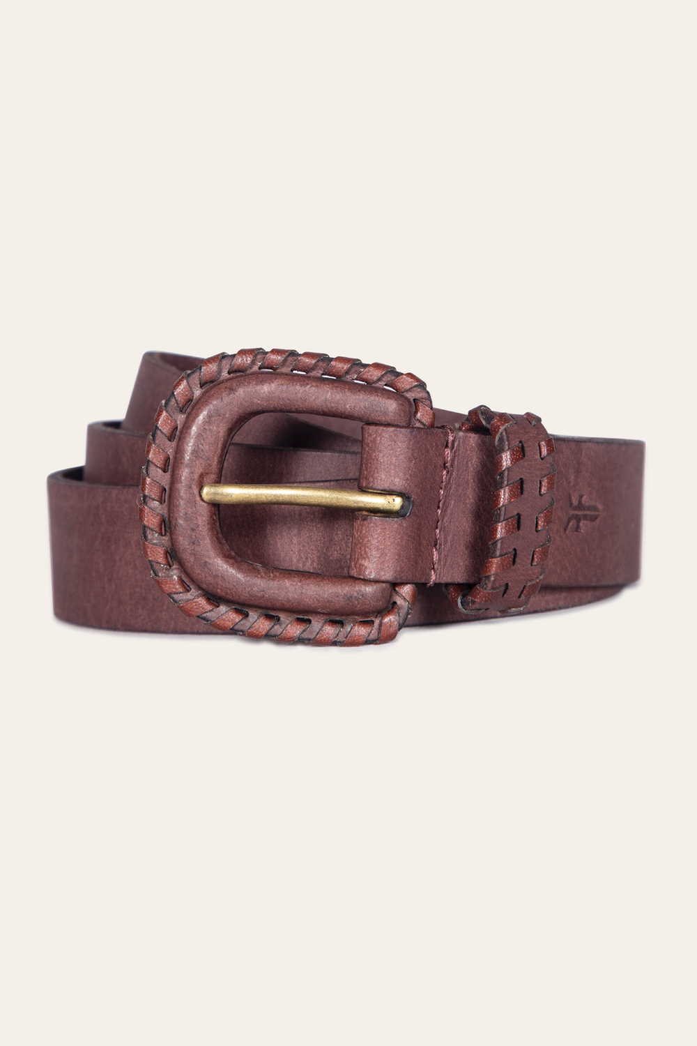 30mm Brown Leather Belt With Covered Buckle - Brown