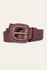 30mm Brown Leather Belt With Covered Buckle - Brown