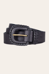 30mm Black Leather Belt With Covered Buckle - Black