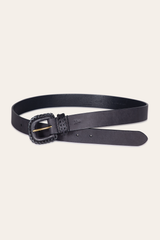 30mm Black Leather Belt With Covered Buckle - Black