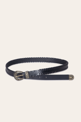 20mm Black Leather Belt With 3-Piece Buckle Set - Black