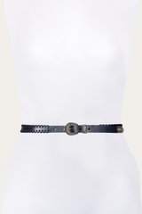 20mm Black Leather Belt With 3-Piece Buckle Set - Black