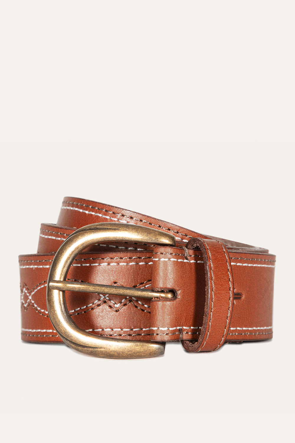 40mm Tan Belt With 2-Tone Stitch - Tan