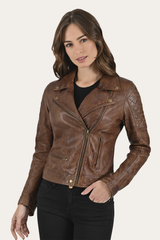 Cordially Modern Biker Jacket - Moka Tobacco