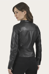 Women’s Black Heathe Leather Racer Jacket - Black