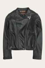 Women’s Black Heathe Leather Racer Jacket - Black