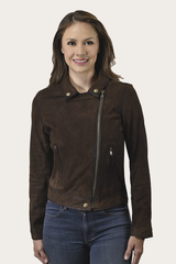 Women’s Dark Brown Clive Elegant Suede Biker Jacket - Dark Brown