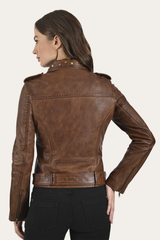 Women’s Tobacco Linc Biker Leather Jacket - Tobacco
