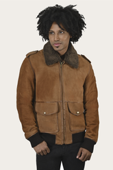 Men’s Middle Brown Jethro Shearling Flight Suede Jacket - Middle Brown