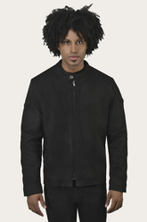 Men’s Black Gannon Lamb Leather Racer Jacket - Black