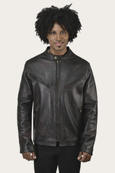 Men’s Cognac Black Huck Cowhide Racer Leather Jacket - Cognac Black
