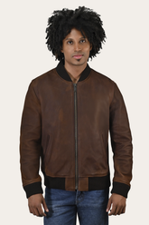 Men’s Cognac Clay Leather Bomber Jacket - Cognac