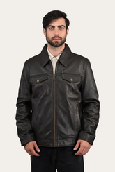 Men’s Dark Brown Durango Trucker Leather Jacket - Dark Brown