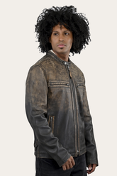 Men’s Brown Beige Leland Ombre Leather Jacket - Brown Beige