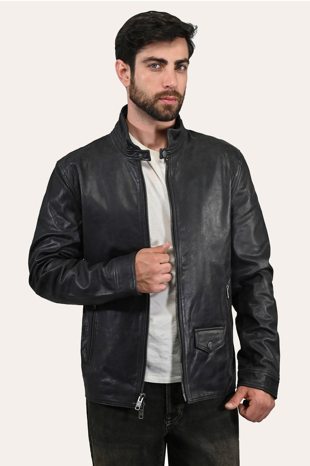 Men’s Black Lawton Modern Nappa Biker Jacket - Black