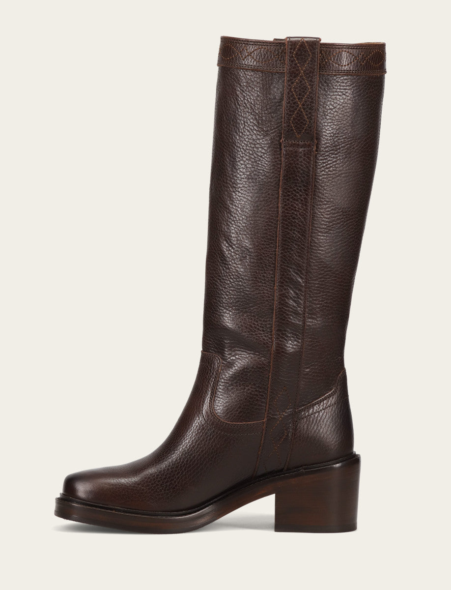 Women's Dark Brown Kate Pull On Wide Calf Tall Boots - Dark Brown
