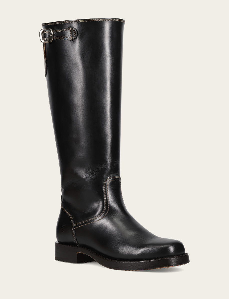 Women's Black Campus Low Heel Tall Riding Wide Calf Boot - Black