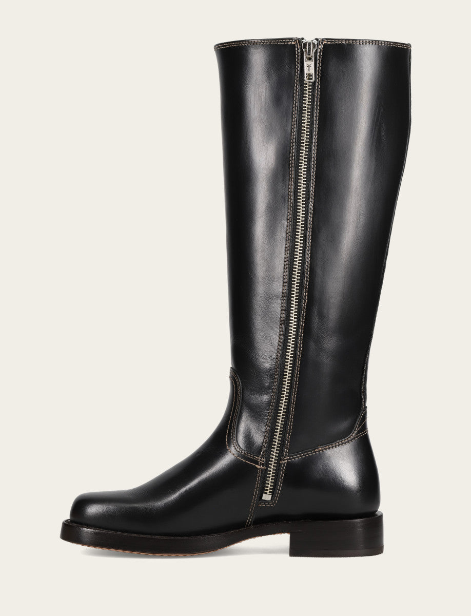 Women's Black Campus Low Heel Tall Riding Wide Calf Boot - Black