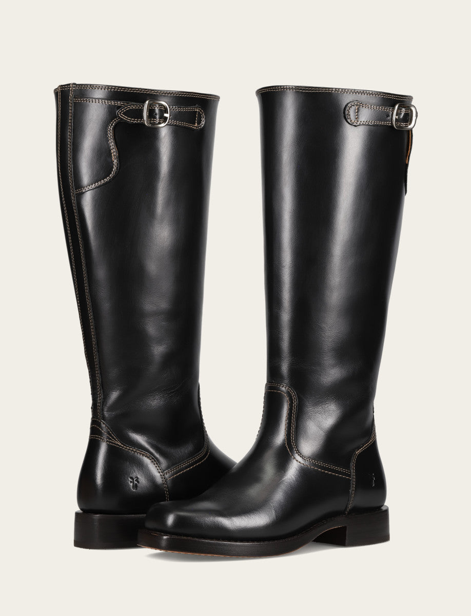 Women's Black Campus Low Heel Tall Riding Wide Calf Boot - Black