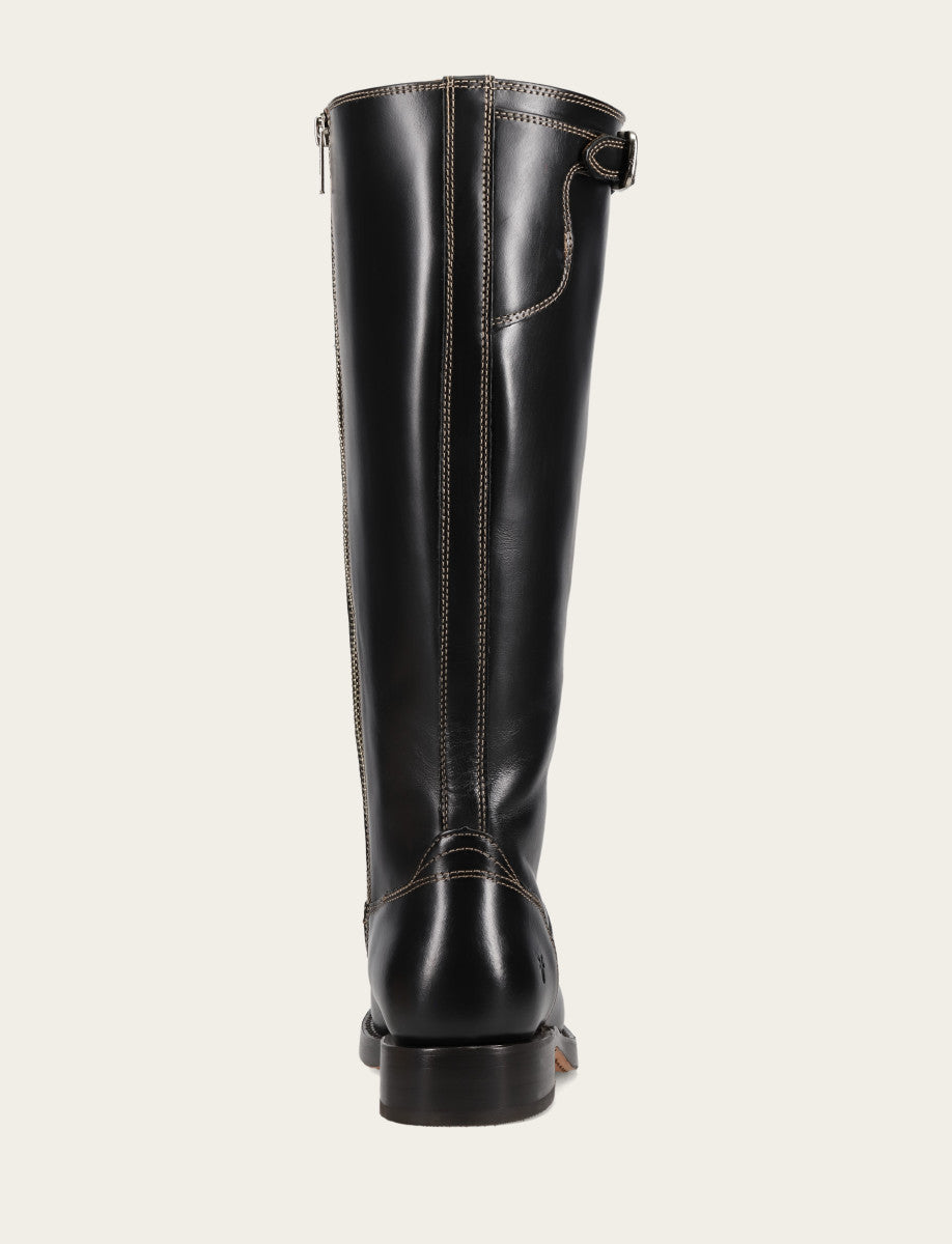 Women's Black Campus Low Heel Tall Riding Wide Calf Boot - Black