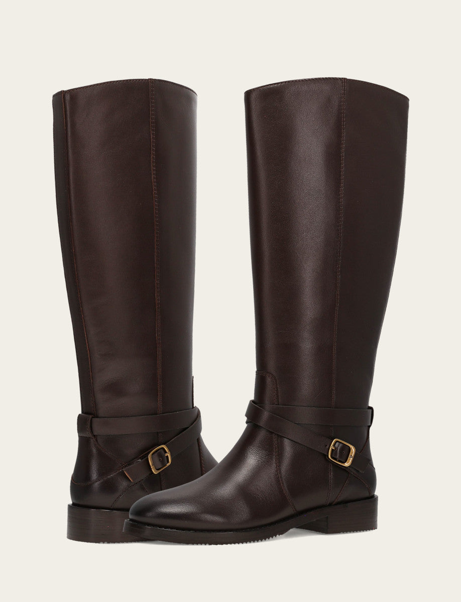 Women's Dark Brown Melissa Belted Riding Boot - Dark Brown