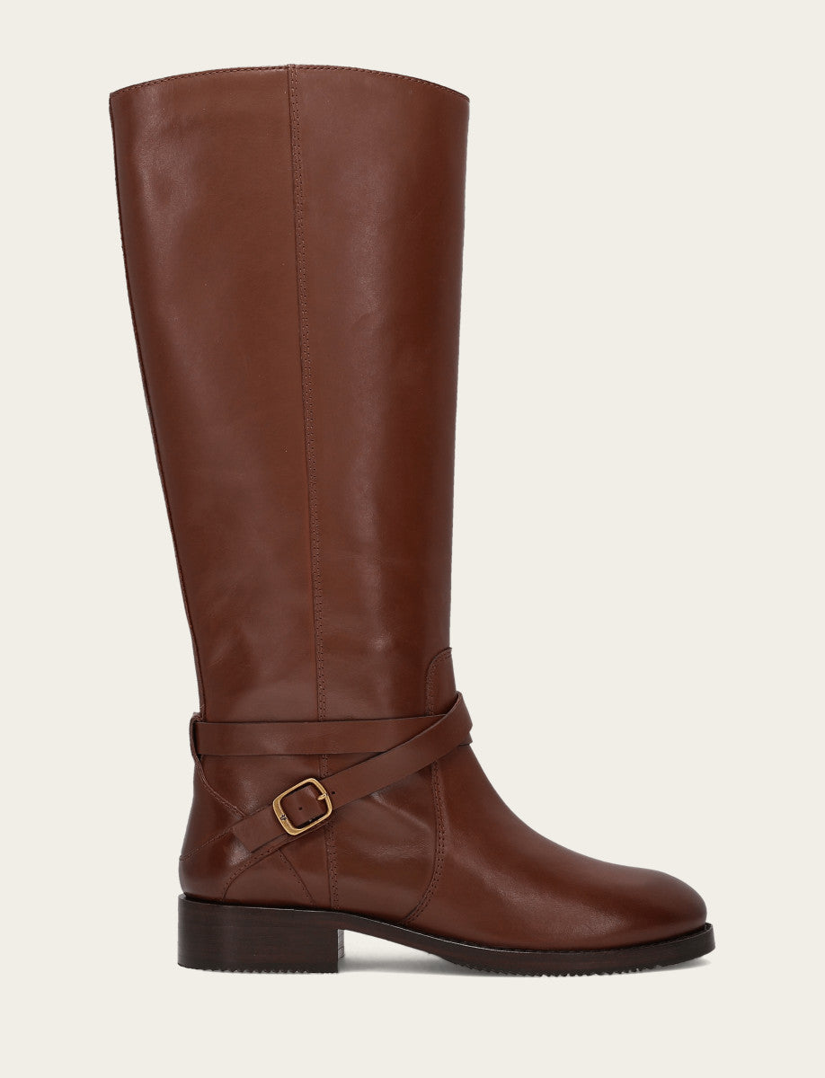 Women's Walnut Melissa Belted Riding Wide Calf Boot - Walnut