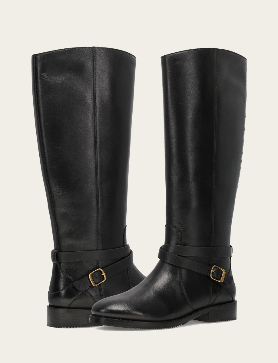 Women's Black Melissa Belted Riding Boot - Black