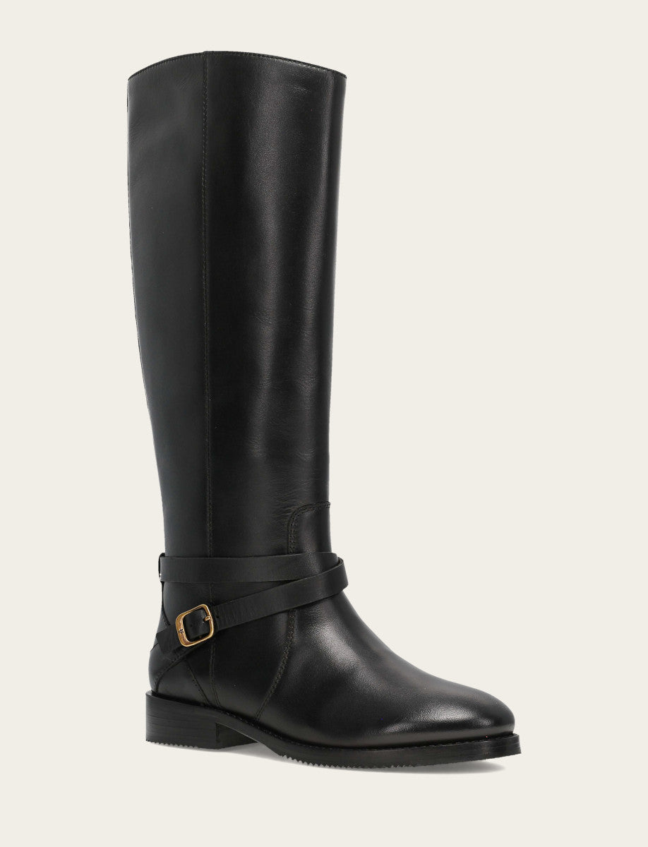 Women's Black Melissa Belted Riding Wide Calf Boot - Black