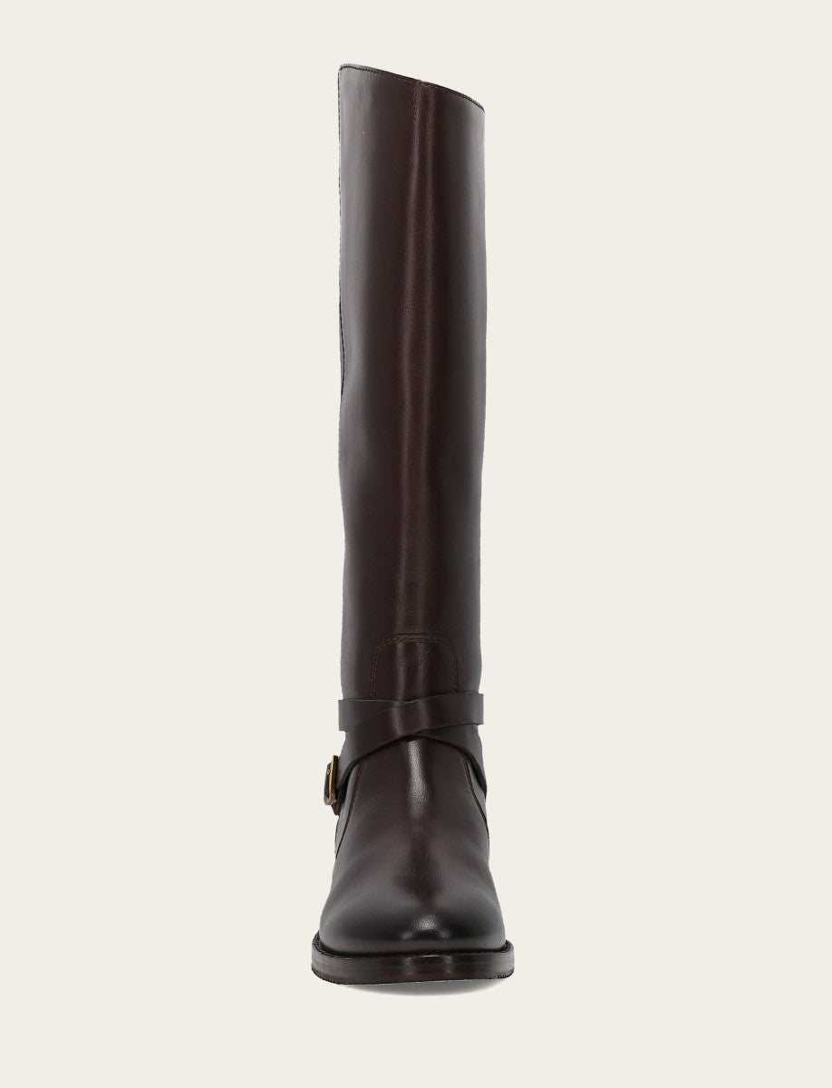 Women's Dark Brown Melissa Belted Riding Wide Calf Boot - Dark Brown