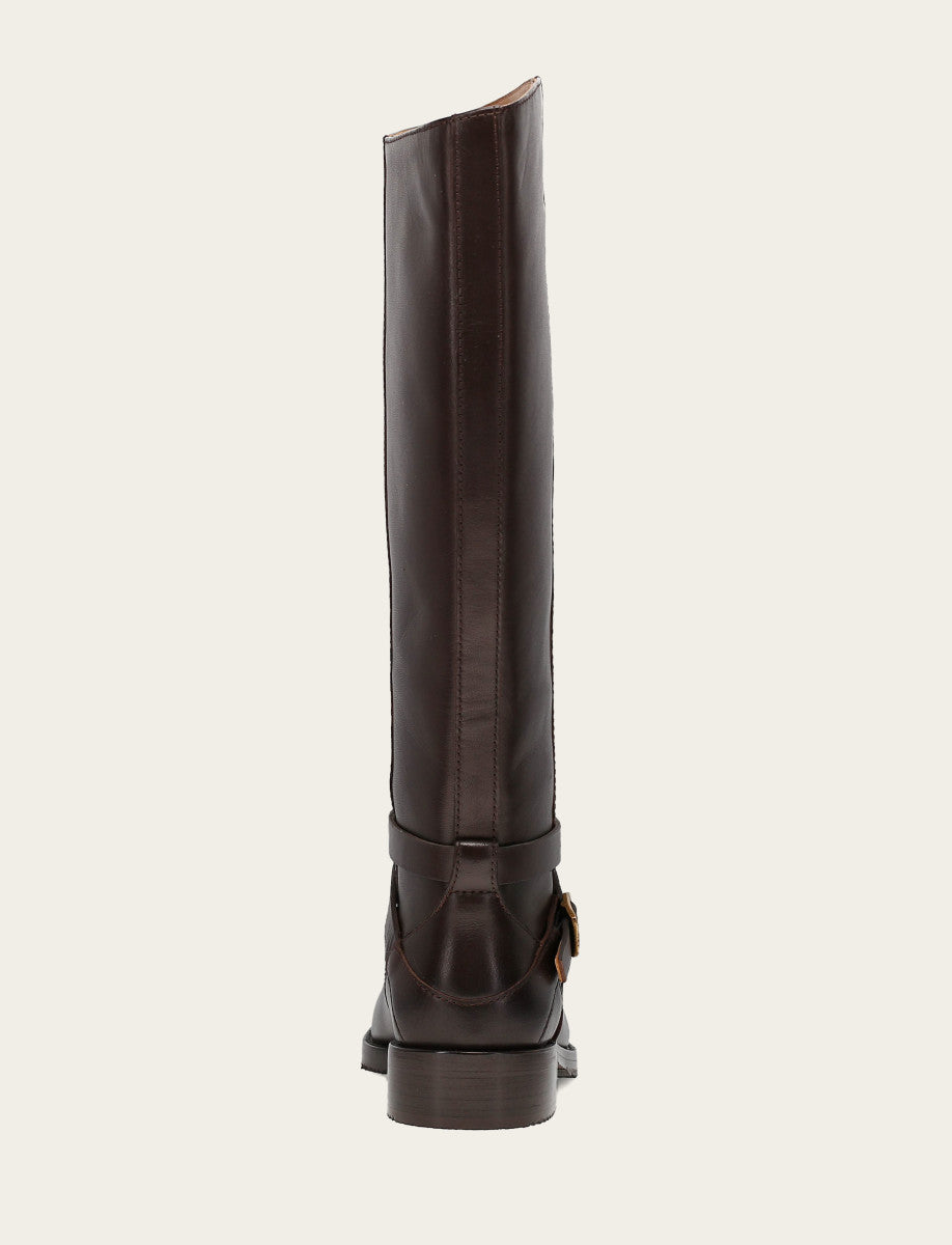Women's Dark Brown Melissa Belted Riding Wide Calf Boot - Dark Brown