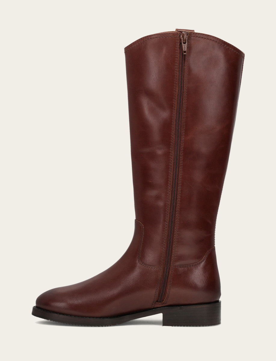 Women's Saddle Melissa Button Tall Inside Zip Wide Calf Boot - Saddle