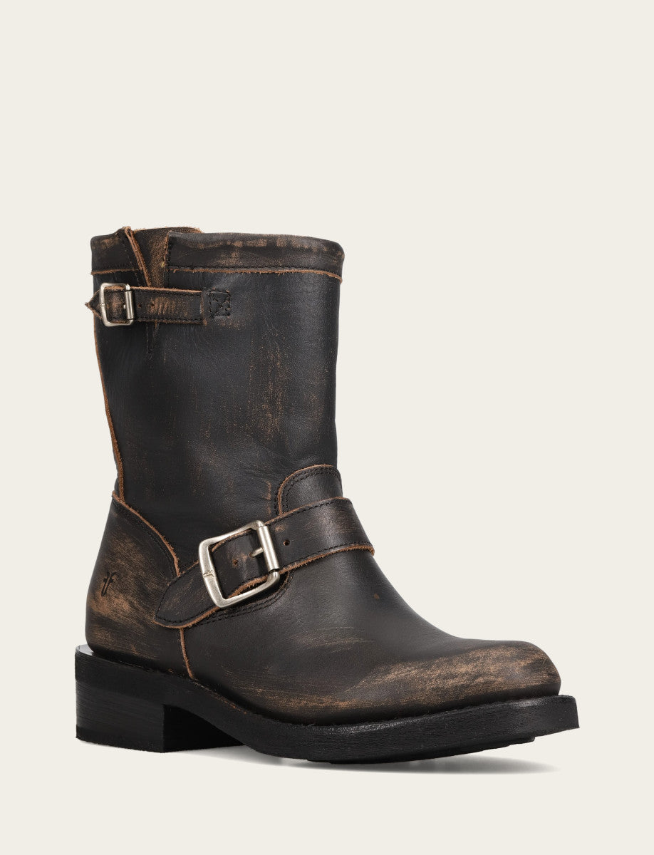 Women's Distressed Black Viv Short Engineer Boot - Distressed Black