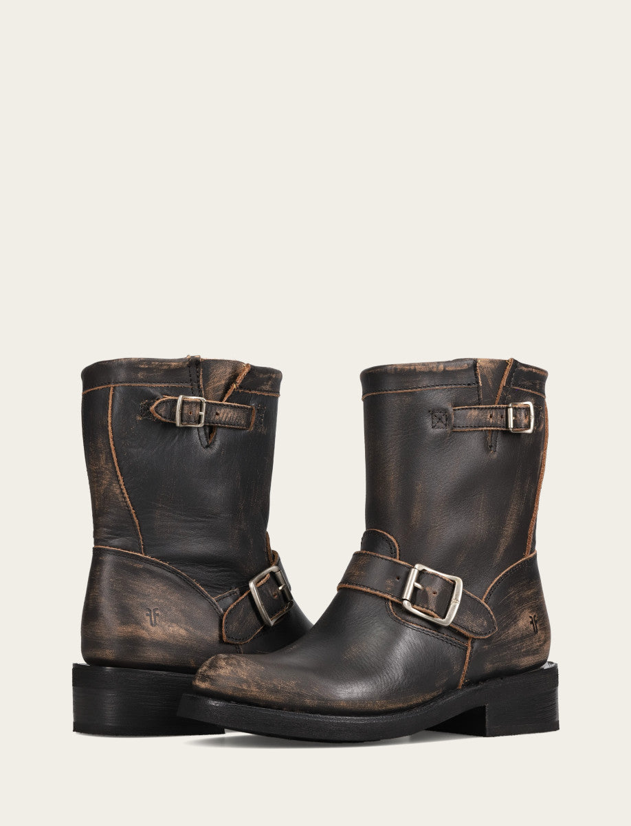 Women's Distressed Black Viv Short Engineer Boot - Distressed Black