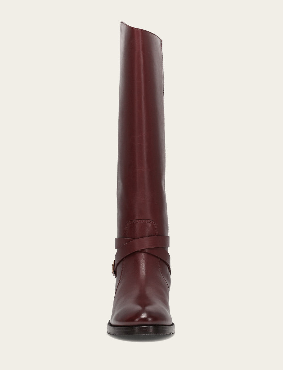 Women's Merlot Melissa Belted Riding Wide Calf Boot - Merlot