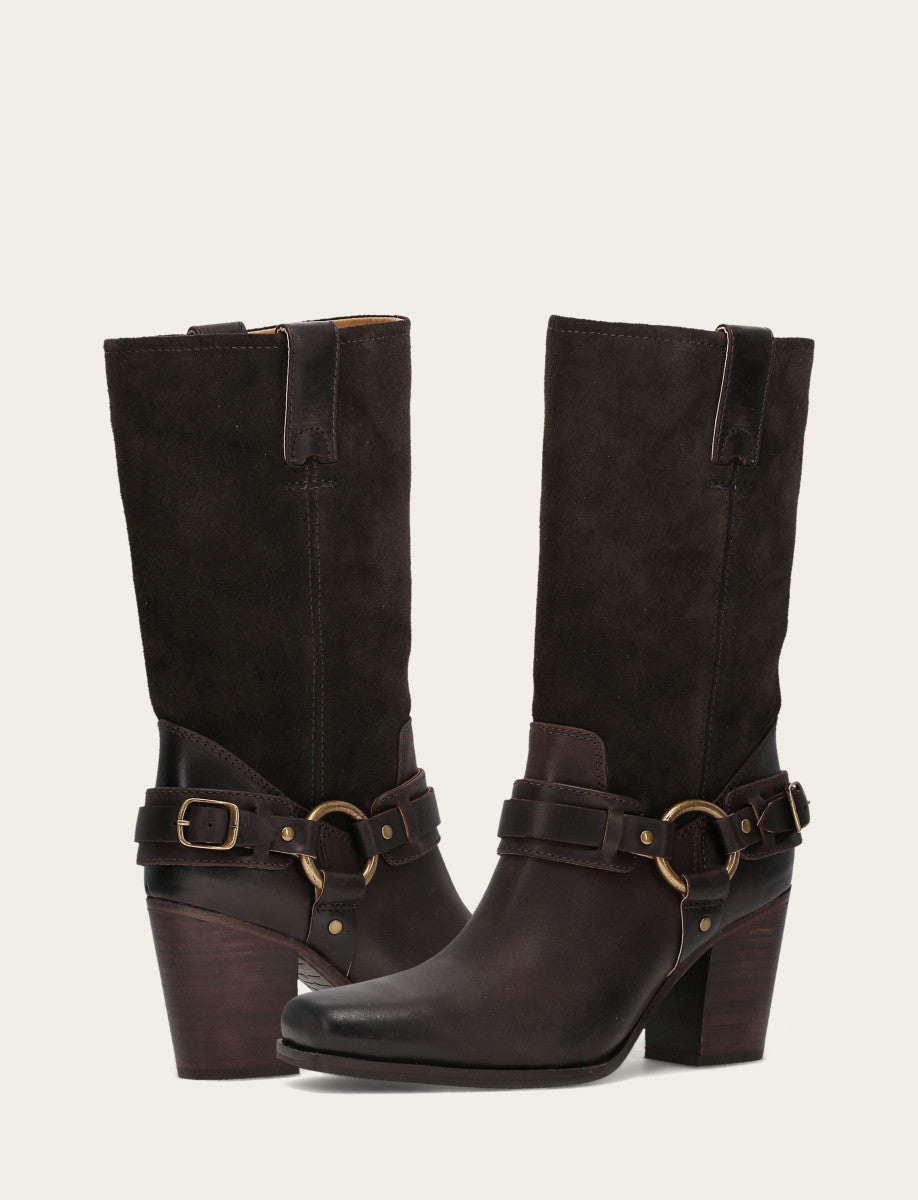 Women's Dark Brown Shiloh Harness Belted Boot - Dark Brown