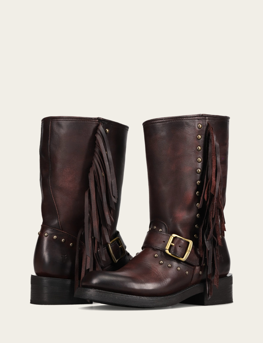 Women's Cherry Lacquer Viv Fringe Engineer Boot - Cherry Lacquer