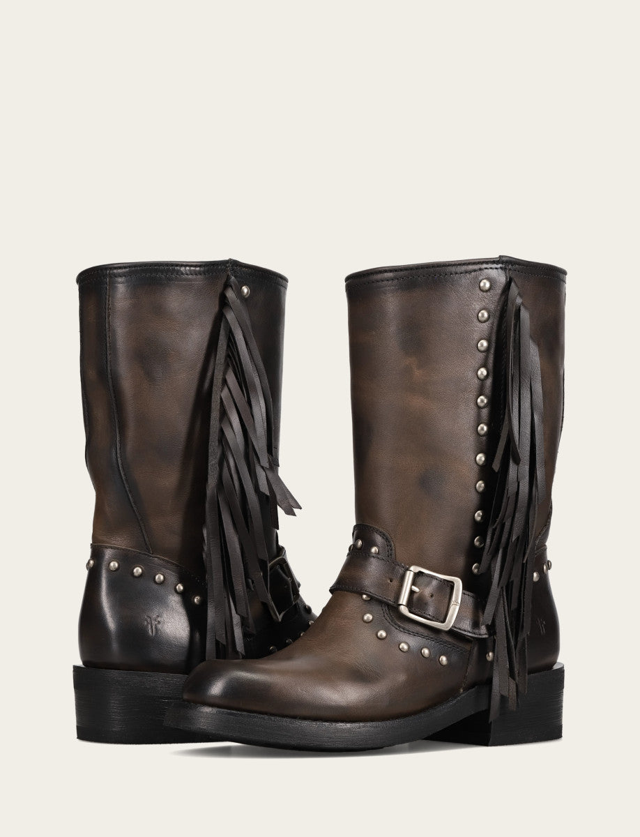 Women's Black Viv Fringe Engineer Boot - Black