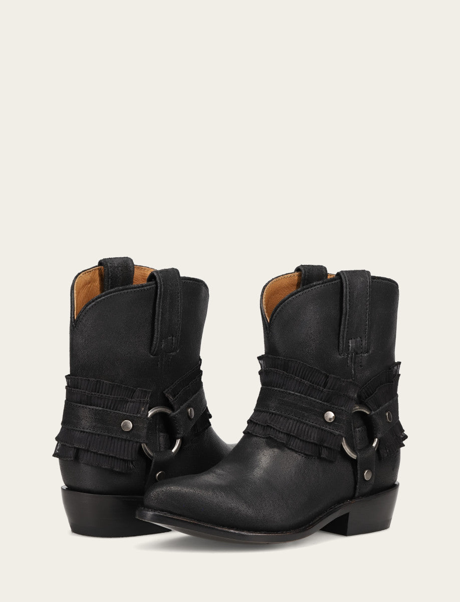 Women's Black Billy Harness Ruffle Boots - Black