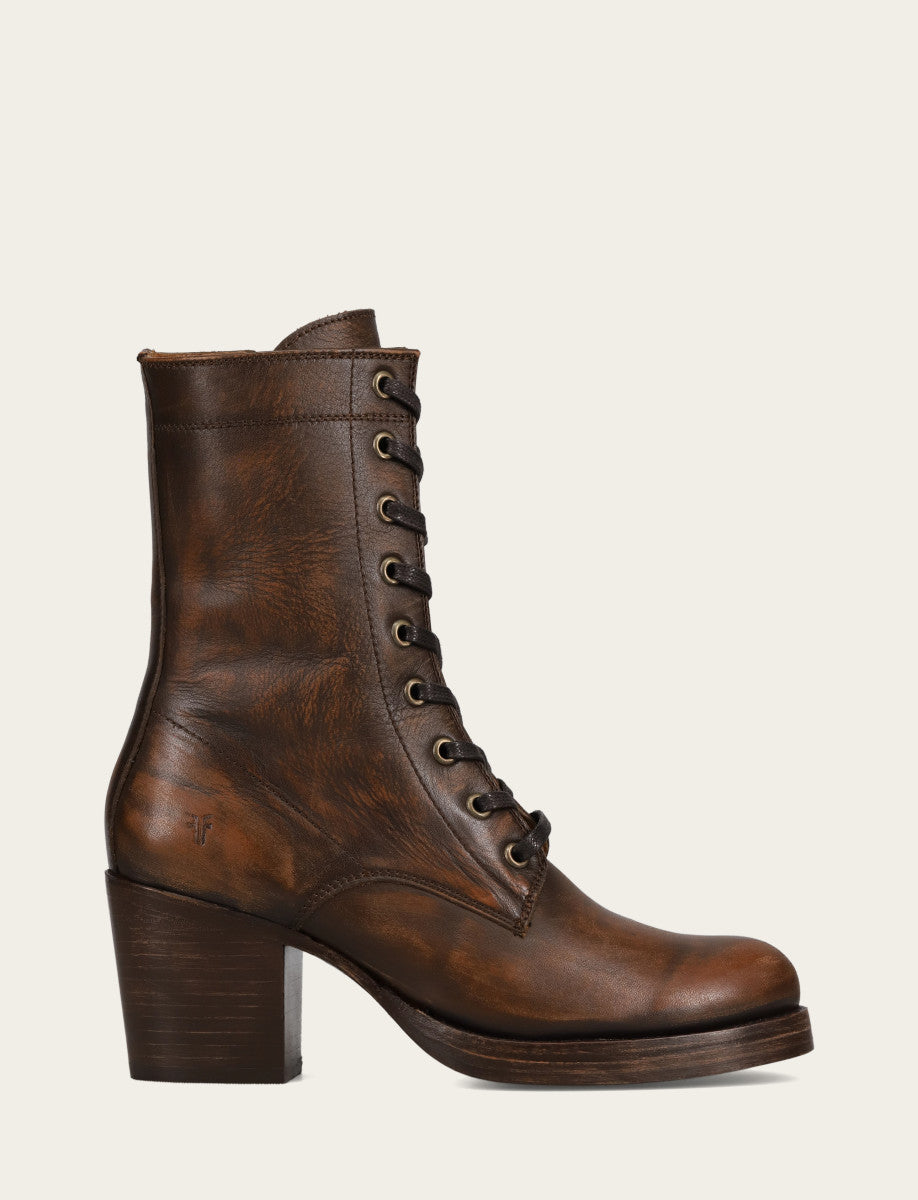 Women's Distressed Dk Brown Jean Lace Up Boot - Distressed Dark Brown