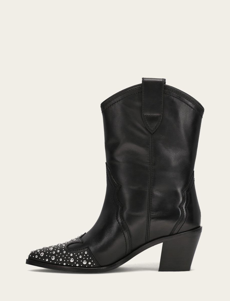 Women's Black Sara Wingtip Stud Boot - Black