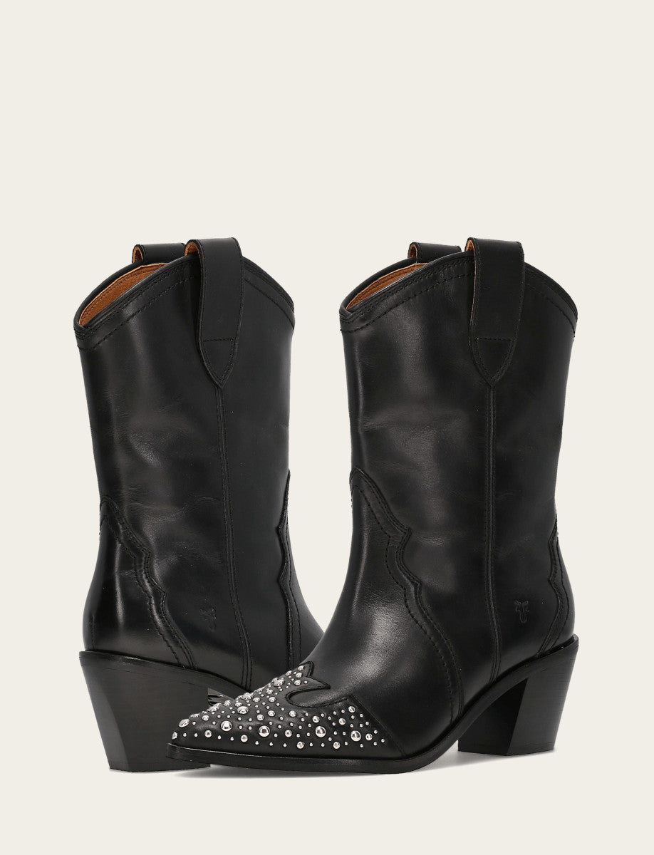 Women's Black Sara Wingtip Stud Boot - Black