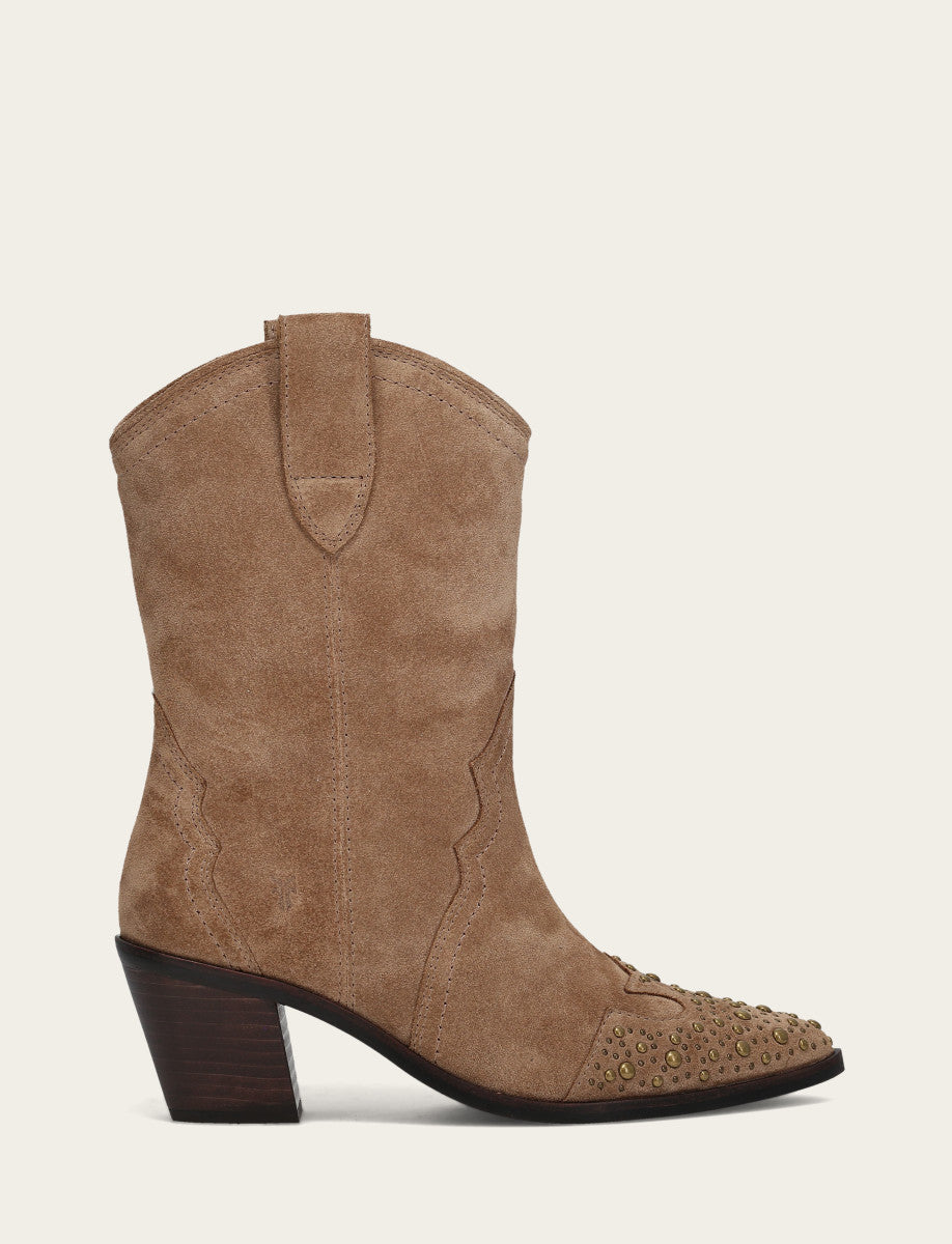 Women's Almond Sara Wingtip Stud Boot - Almond
