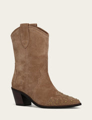 Women's Almond Sara Wingtip Stud Boot - Almond